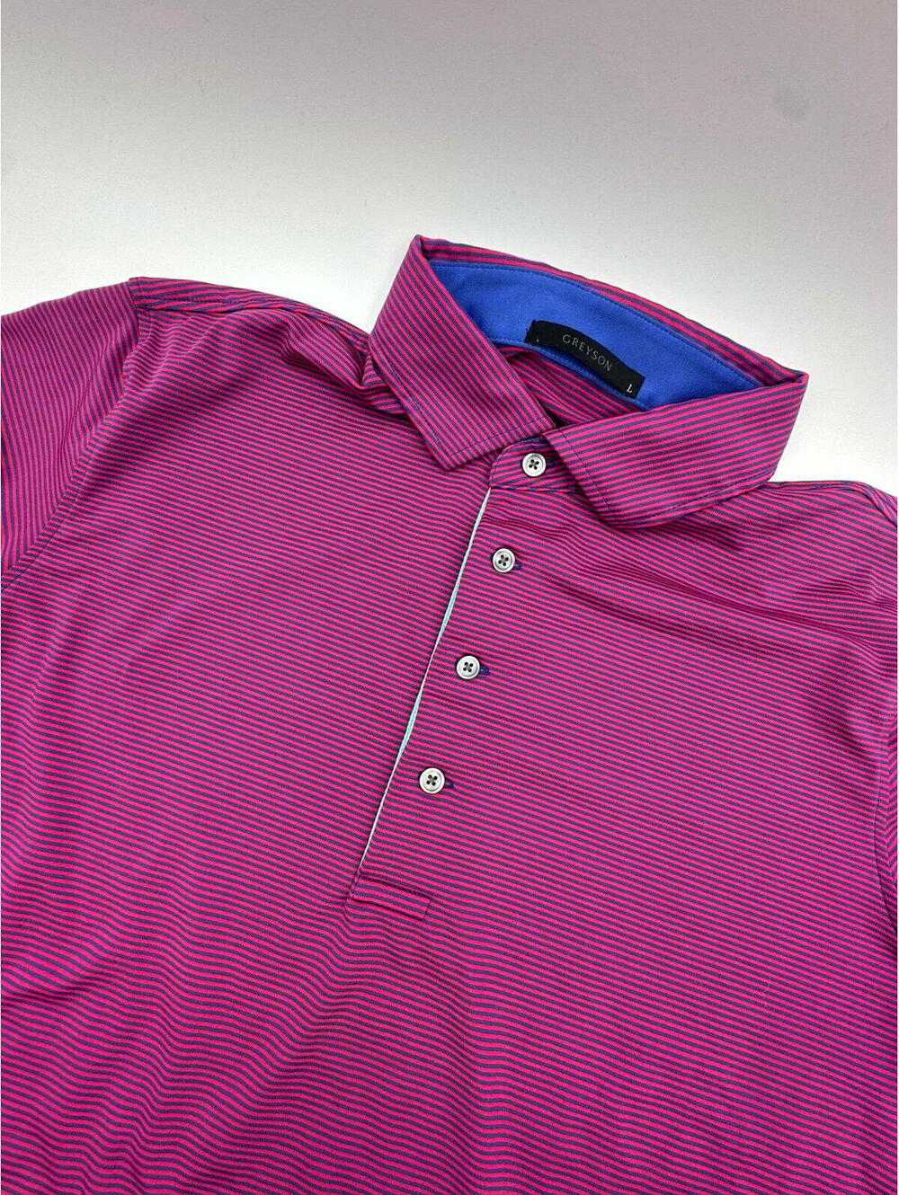Greyson Polo Shirt Mens Large Relaxed Red Blue Striped Collared Golf